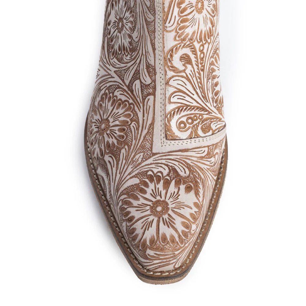 NWT 🌟 Western Hand-Tooled Booties In Ivory - Picture 9 of 10